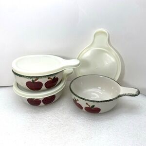 Vintage Alco Industries Apple Baking Dish Soup Bowl‎ with Handle & Lids, 3pcs
